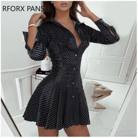 Dot Print Pleated Skater Dress Women Dress