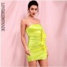 LOVE&LEMONADE Sexy Fluorescent Green Tube Top Ruffled Gold Button Decoration Bodycon Mini Party Dress