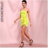 LOVE&LEMONADE Sexy Fluorescent Green Tube Top Ruffled Gold Button Decoration Bodycon Mini Party Dress