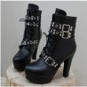 2016 New Winter Women Black High Heel Martin Ankle Boots Buckle Gothic Punk Motorcycle Combat Boots