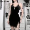 Goth Dark Vintage Gothic Emo Black Women Mini Dresses Grunge Punk Velvet Bodycon Party Strap Dress