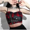 Sexy Straps Tank Top Women Gothic Red Plaid Streetwear Sashes Belt Zipper Punk Girl Summer Casual Chic Crop Tops Camis