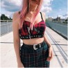 Sexy Straps Tank Top Women Gothic Red Plaid Streetwear Sashes Belt Zipper Punk Girl Summer Casual Chic Crop Tops Camis