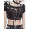 Goth Dark Gothic Plaid Women Sexy T-shirts Cropped Tops Bodycon emo girl Streetwear Clothes