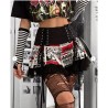 Goth Dark Vintage Printed Gothic Bandage Mini Skirts Grunge Punk Lace Patchwork Sexy A-line Skirt High Waist Fashion Streetwear