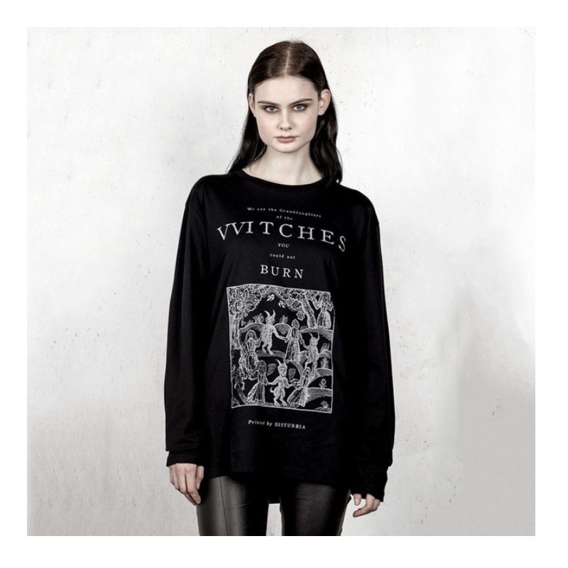 Rosetic Women Autumn Gothic Straight T-shirt Dark Goth Punk Witch Devil Letter Printed Y2K Tshirts Long Sleeve Round Neck Tshirt