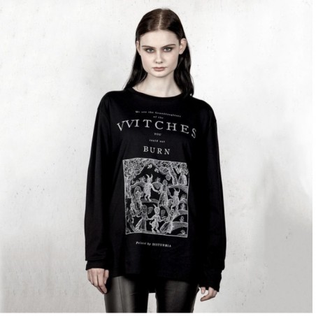 Rosetic Women Autumn Gothic Straight T-shirt Dark Goth Punk Witch Devil Letter Printed Y2K Tshirts Long Sleeve Round Neck Tshirt