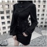 Black Gothic Punk Dress  Cool Stand Collar Bodycon Buckle Pocket Bandage Slim Goth Long Sleeve Mini Dresses