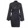 Black Gothic Punk Dress  Cool Stand Collar Bodycon Buckle Pocket Bandage Slim Goth Long Sleeve Mini Dresses