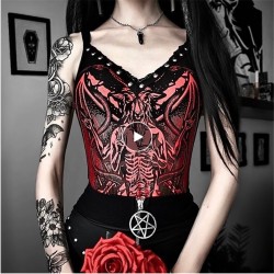Rosetic New Y2K Darkness Women Sexy Jumpsuit Sleeveless Gothic Streetwear Backless Punk Printed Rivet Fashion Casual Summer Tops