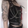 Weekeep Gothic Leather Tank Top Sleeveless Bandage Chain PU Crop Top Punk Style Black Sexy Vest Women Harajuku Hollow Out Camis