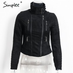 Simplee Faux leather suede outerwear  coats Short slim basic jackets female jacket coat women Winte