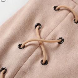 Simplee Autumn lace up leather suede pencil skirt Winter 2017 cross high waist skirt Zipper split bo