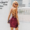 Simplee Strap backless velvet mini dress women Sexy lace up skinny bodycon dress female Slim winter 