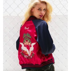 Simplee Embroidery satin basic reversible jacket coat Autumn winter 2017 street jacket women Casual