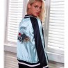 Simplee pink / blue Embroidery satin casual reversible jacket coat Autumn winter street jacket women Casual wear