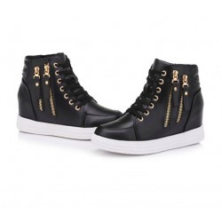 Spring Autumn Boots Women Height Increasing Ankle Boots Wedges Platform Boots Zipper High Top Black