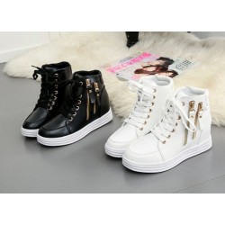 Spring Autumn Boots Women Height Increasing Ankle Boots Wedges Platform Boots Zipper High Top Black