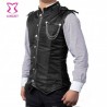 6XL Plus Size Black Striped Chains Stand Collar Sleeveless Steampunk Vest Gothic Corset Jacket Coat