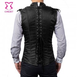 6xl ms tamao negro rayas Cadenas stand collar sin mangas chaleco Steampunk cors gtico chaqueta v