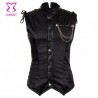 6xl ms tamao negro rayas Cadenas stand collar sin mangas chaleco Steampunk cors gtico chaqueta v