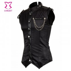 6xl ms tamao negro rayas Cadenas stand collar sin mangas chaleco Steampunk cors gtico chaqueta v