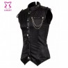 6XL Plus Size Black Striped Chains Stand Collar Sleeveless Steampunk Vest Gothic Corset Jacket Coat