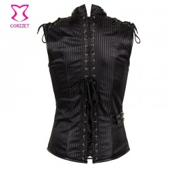 6xl ms tamao negro rayas Cadenas stand collar sin mangas chaleco Steampunk cors gtico chaqueta v