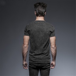 Steampunk camisa de cuello negro abierto algodn de manga corta Camiseta casual gtico novedad Tops