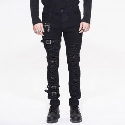 Steampunk Man Winter Casual  Black Pants Gothic Personality Mens Long Trousers Slim Fit gothic alternative wear