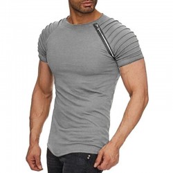 HipHip msculo camiseta Casual Tops camisetas Color bsico manga corta Slim Fitness O cuello Zippers