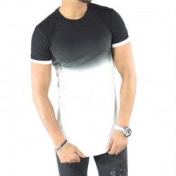 2018 Color degradado bloqueo hombres camiseta Longline Curved Hem camiseta hombres Hip Hop camiseta