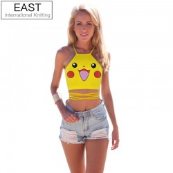 East Knitting eaz010 mujeres Lovely Pokemon Pikachu impreso Delgado Camisetas de tirantes espalda Cr