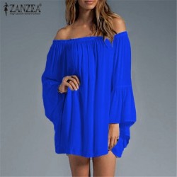 Mini Vestidos ZANZEA 2019 Sexy vestido de verano con hombros descubiertos para mujer manga acampanad
