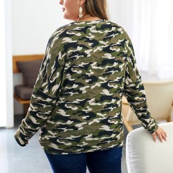 Suter de carga de camuflaje para mujeres de gran tamao 4xl suter Tops cuello en V Botn de punto