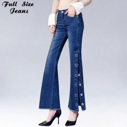 Autumn Plus Size Side Split Wide Leg Jeans 4Xl 5Xl 7Xl Sexy Slim Hip Oversized Blue Boot Cuts Women