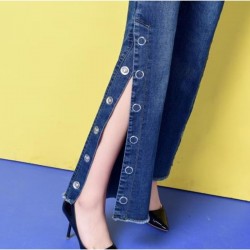 Autumn Plus Size Side Split Wide Leg Jeans 4Xl 5Xl 7Xl Sexy Slim Hip Oversized Blue Boot Cuts Women