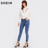 SHEIN perla con cuentas deshilachado Hem Jeans Casual mujer Skinny Jeans Denim otoo cintura alta bl