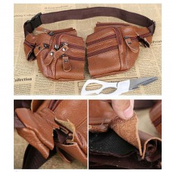 Mens Vintage Leather Waist Bag Portable Male Zip Pocket Genuine Leather Pack Casual Functional Mone