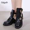 Metal Gothic Buckle Women Square Heel Female Single Shoes Round Toe Platform Shoes Women Gothi