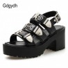 Gdgydh moda hebilla gtica zapatos de verano bloque tacones suela de goma sandalias de plataforma de