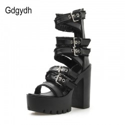 Women Gothic Shoes High Block Heel Hollow Out Sandals Gladiator Clubwear Shoes Platform Fashi