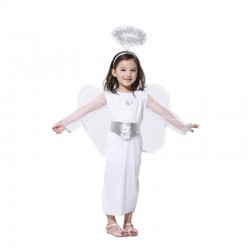 Kids Child Girls White Angel Cosplay Costume Fantasia Halloween Carnival Mardi Gras Party Dress